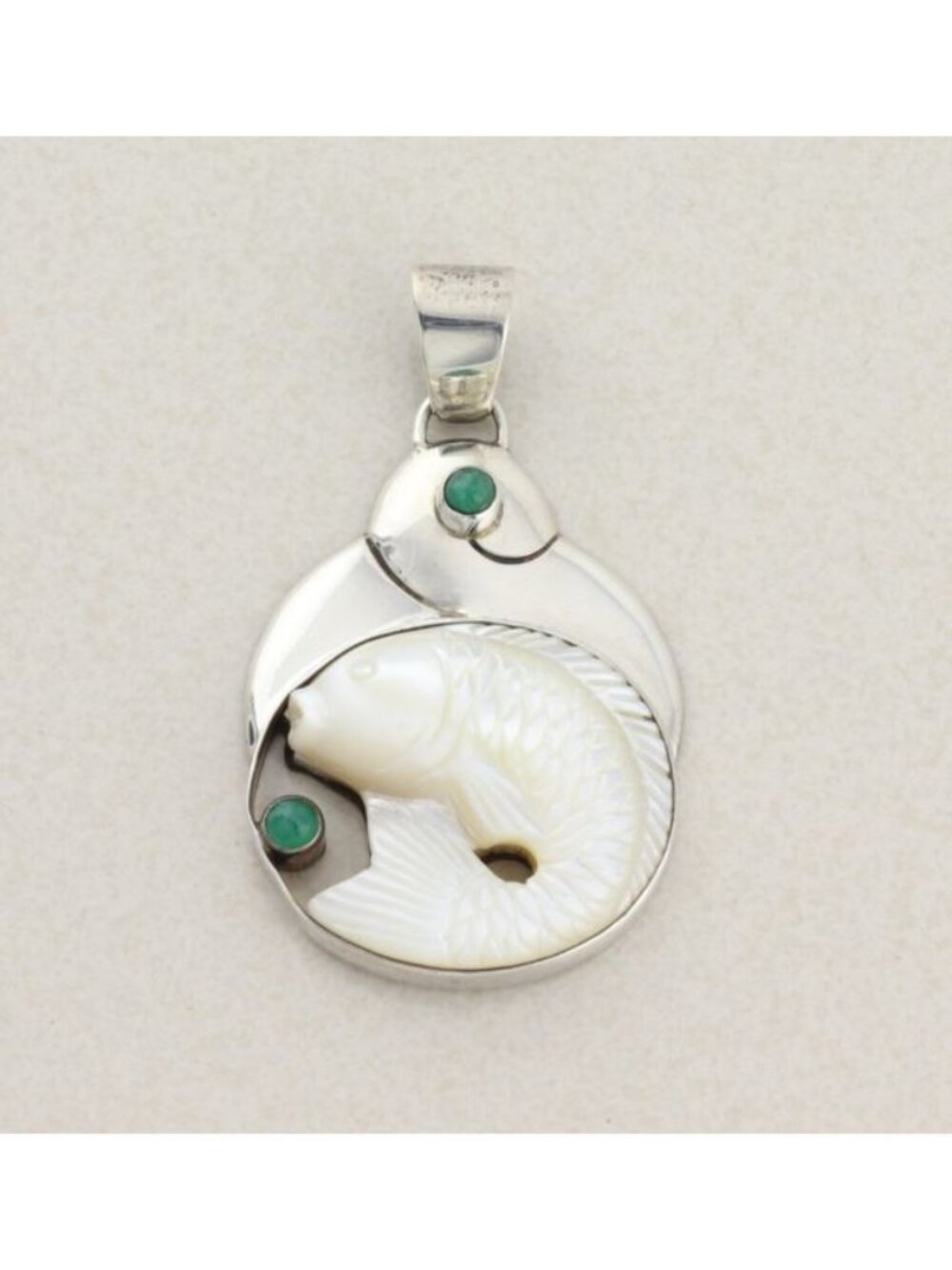 Pendant Only Sterling Silver Green Onyx & Mother of Pearl Fish Pendant Sajen